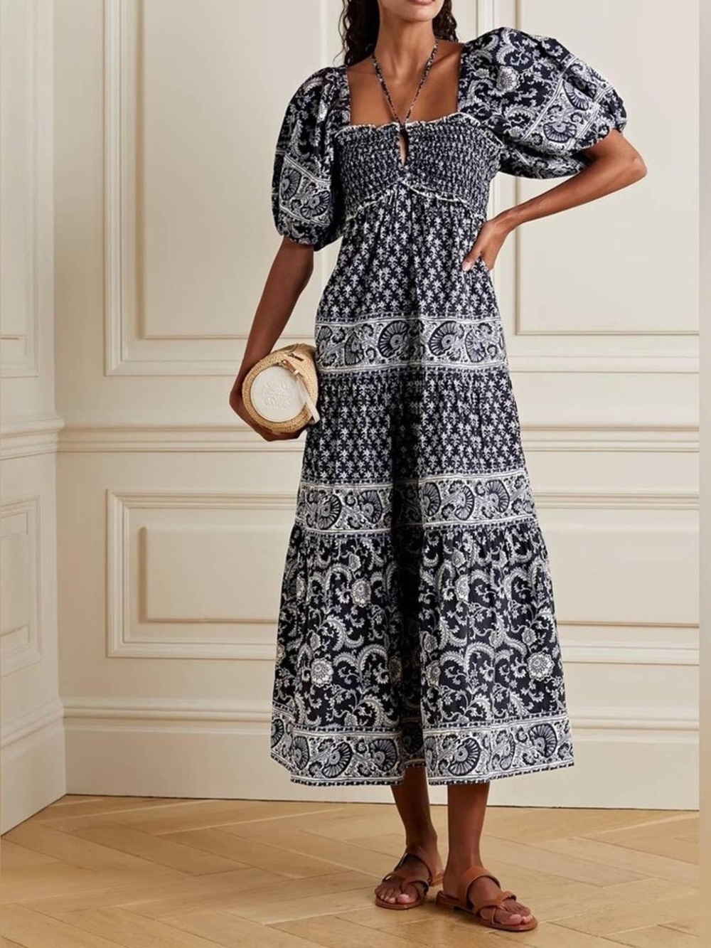 Sea New York Jasper Tiered Puff Sleeve Maxi Dress